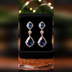 Sapphire Swarovski Inspired Cz Drop Earrings On Silver Plating
